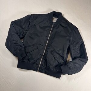 Everlane Womens Bomber Jacket Size M Black Nylon Full Zip Ribbed Trim Pockets